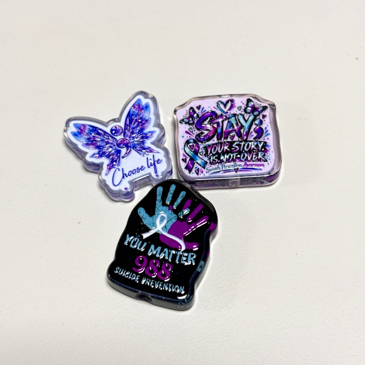 Mental Health & Suicide Prevention Awareness Acrylic Focal Beads, Teal Purple Ribbon Semicolon Butterfly Charms for DIY Beadable Pens & Keychains