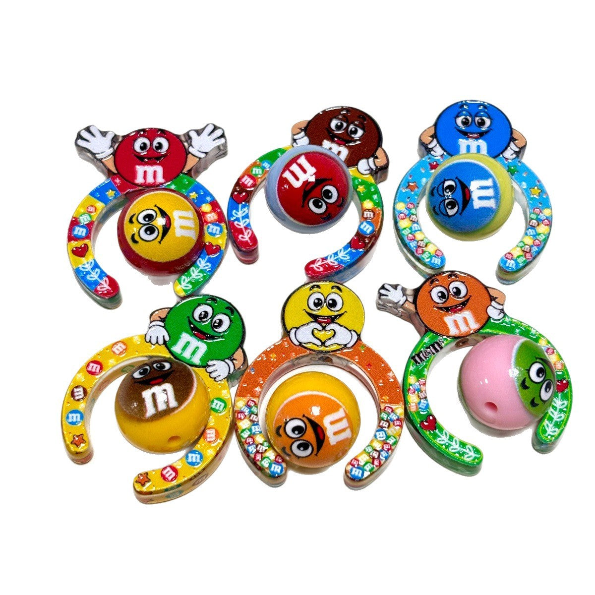 Cute Chocolate Candy Mascot Hug Frame Focal Beads, Cartoon Sweet Bean Spacer Charms for DIY Beadable Pens, Keychains & Wristlets
