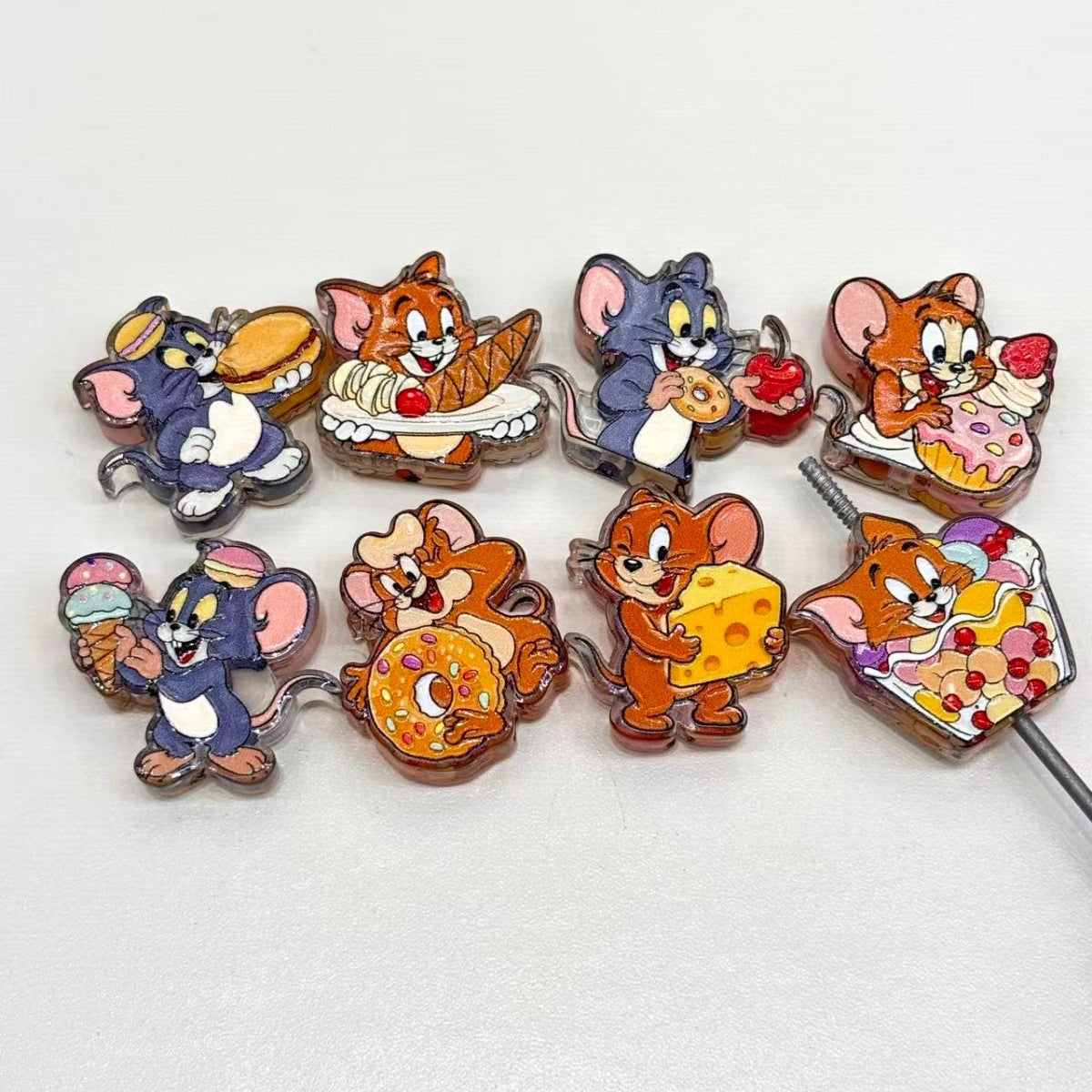 Cat & Mouse Foodie Duo Acrylic Focal Beads, Nostalgic Cartoon Cheese & Sweet Treats Beads for Beadable Pens, Keychains & DIY Crafts