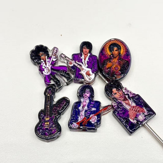 Purple Legend Rock Star Acrylic Focal Beads, 80s Pop Icon Guitarist Character Beads for Beadable Pens, Keychains & DIY Crafts