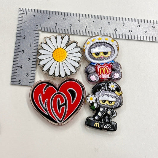 Streetwear Daisy & Fast Food Plush Acrylic Focal Beads, Yellow Arch Fries & Cartoon Monster Beads for Beadable Pens & Keychains