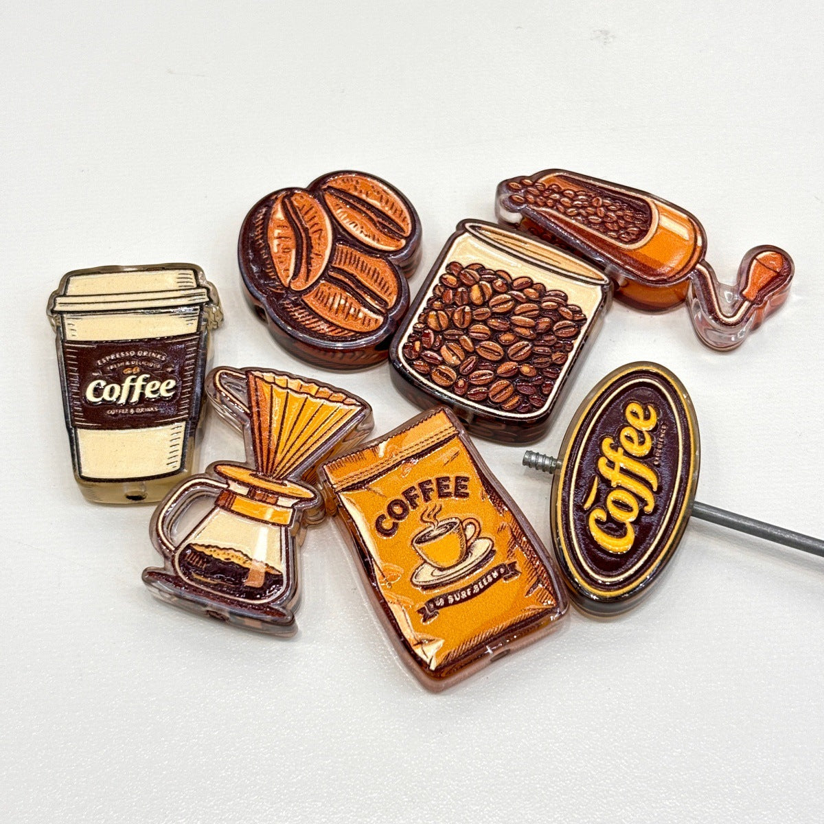 Coffee Lover Acrylic Focal Beads, Retro Cafe & Pour Over Coffee Beans Beads for Beadable Pens, Keychains & DIY Crafts