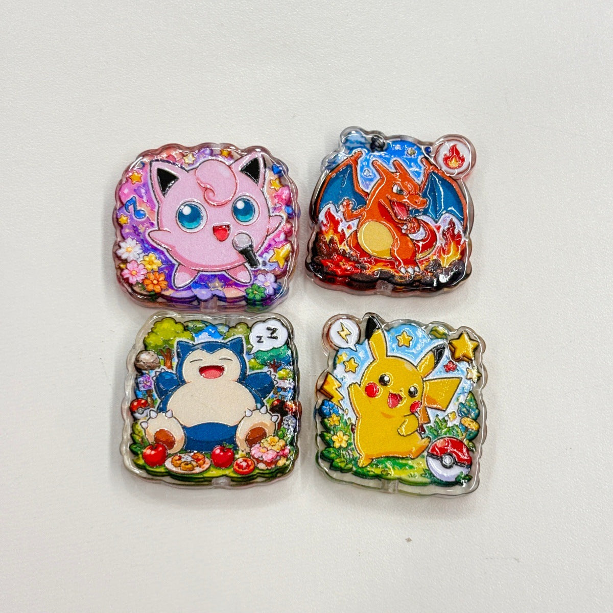 Square Anime Monster Scene Acrylic Focal Beads, Battle Pocket Creature Resin Beads for Beadable Pens, Keychains & DIY Crafts