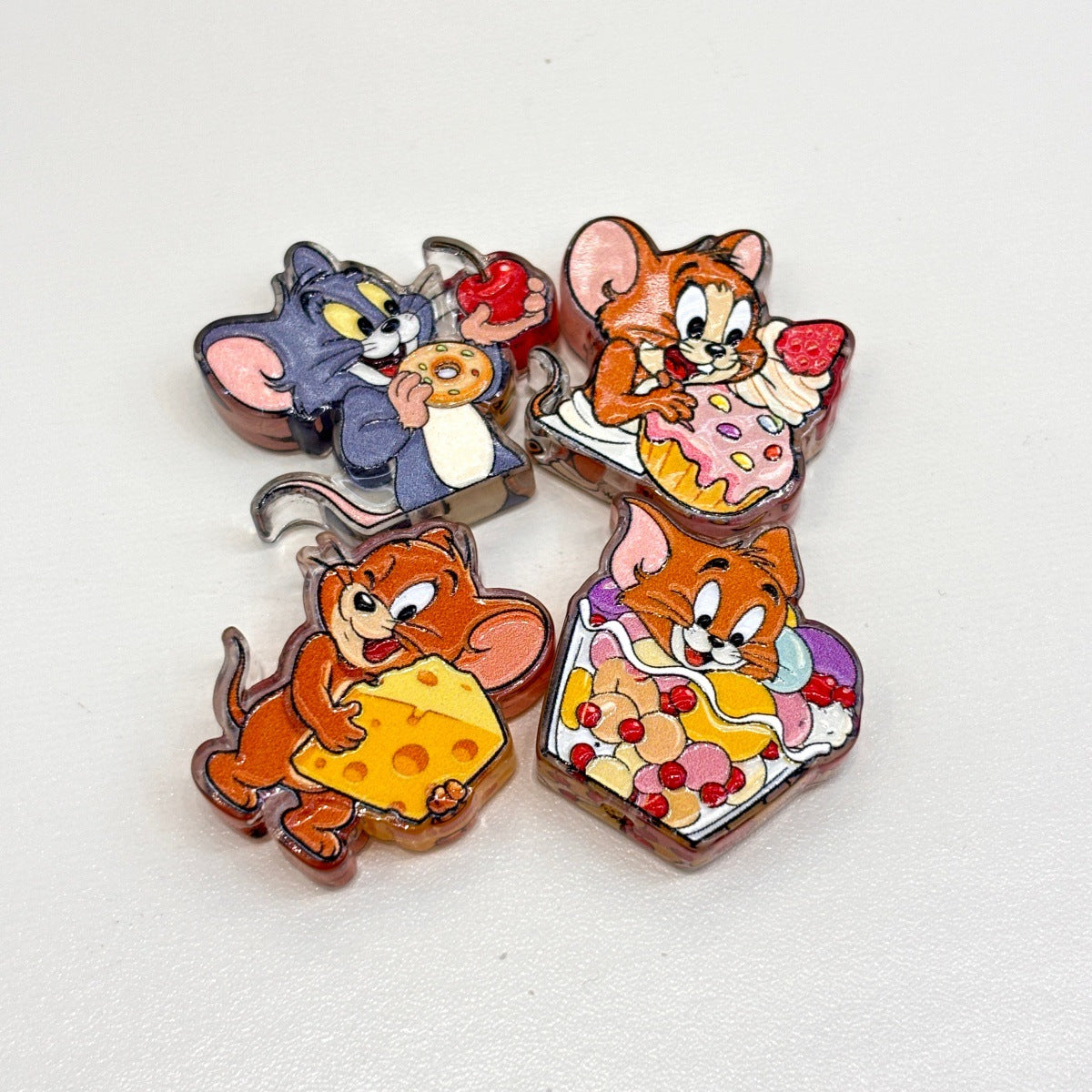 Cat & Mouse Foodie Duo Acrylic Focal Beads, Nostalgic Cartoon Cheese & Sweet Treats Beads for Beadable Pens, Keychains & DIY Crafts