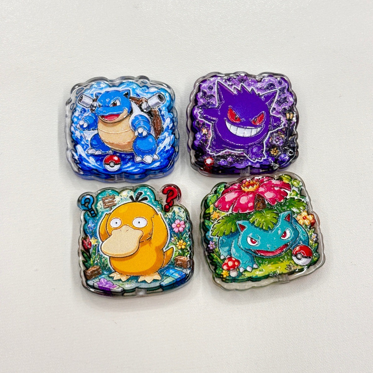 Square Anime Monster Scene Acrylic Focal Beads, Battle Pocket Creature Resin Beads for Beadable Pens, Keychains & DIY Crafts
