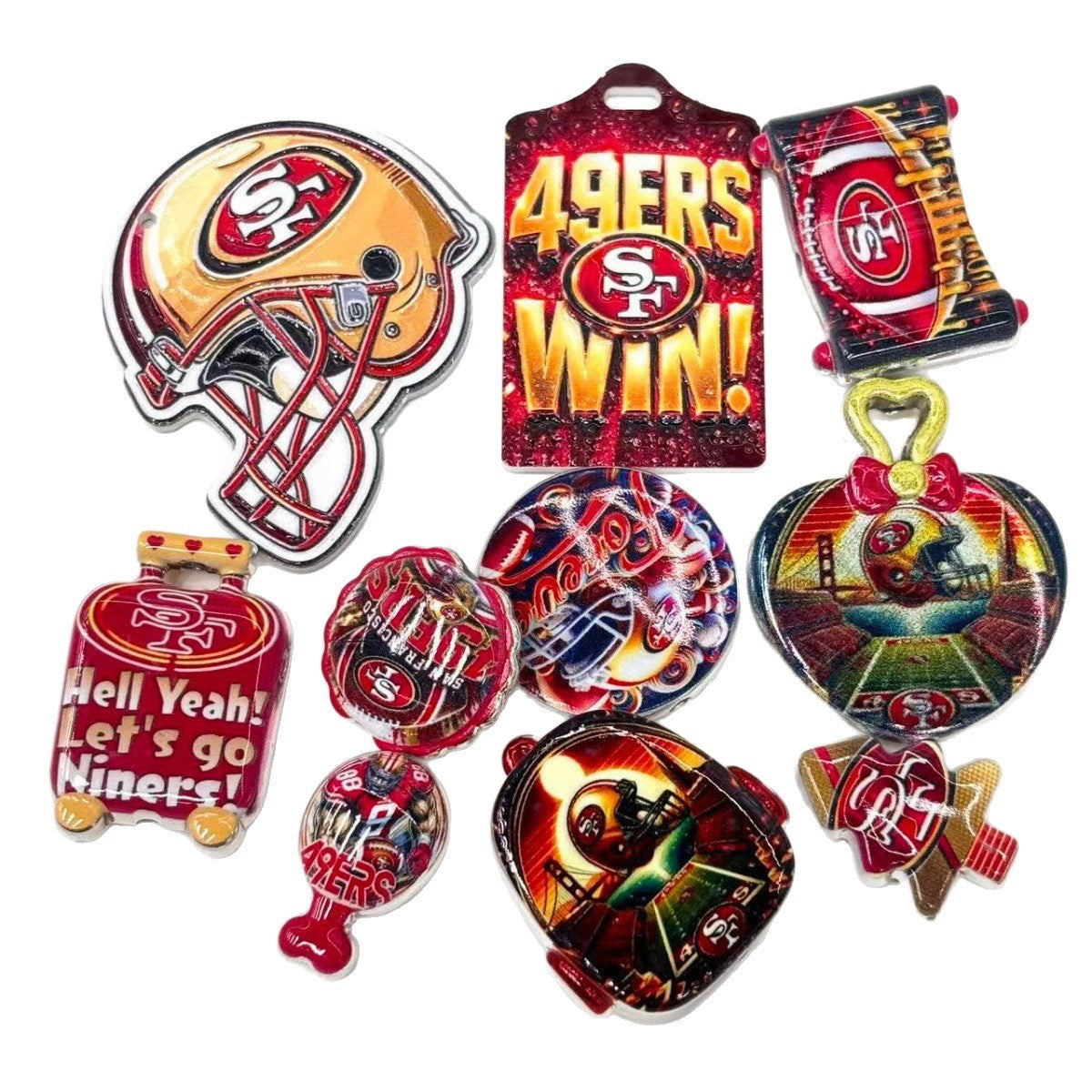 Red & Gold Football Focal Beads & Acrylic Pendants, Niners Game Day Helmet & Ball Charms for Beadable Pens & Keychains