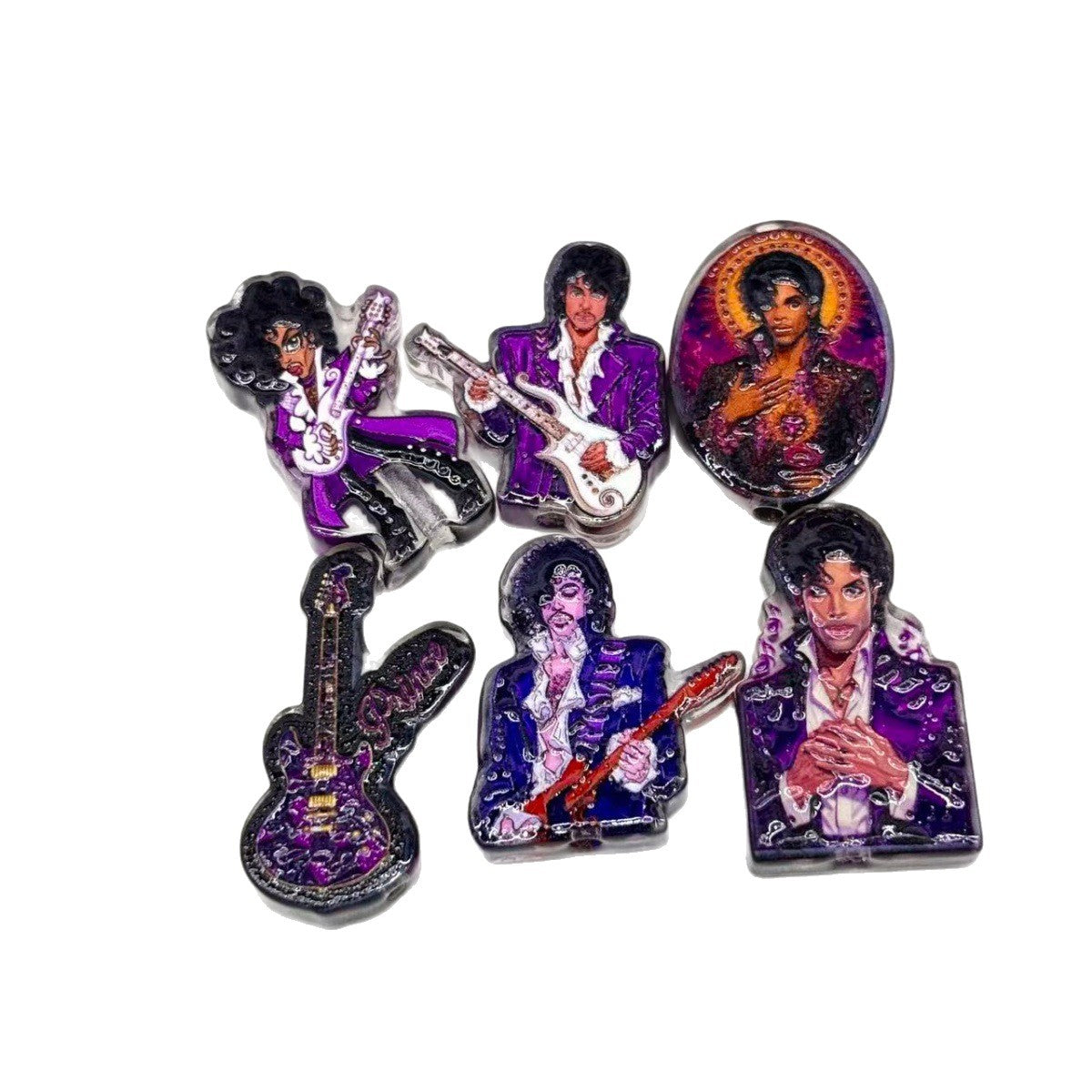 Purple Legend Rock Star Acrylic Focal Beads, 80s Pop Icon Guitarist Character Beads for Beadable Pens, Keychains & DIY Crafts