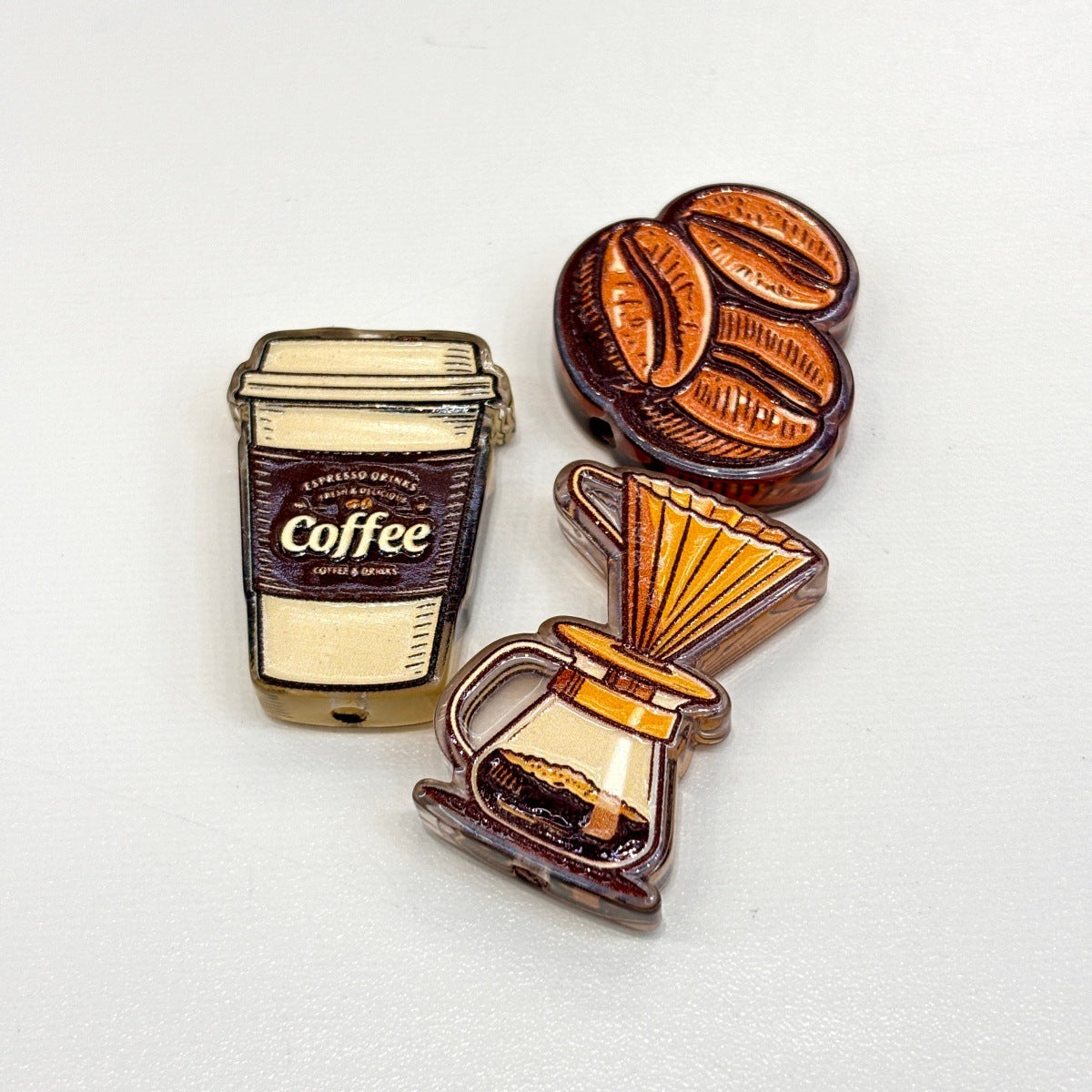 Coffee Lover Acrylic Focal Beads, Retro Cafe & Pour Over Coffee Beans Beads for Beadable Pens, Keychains & DIY Crafts