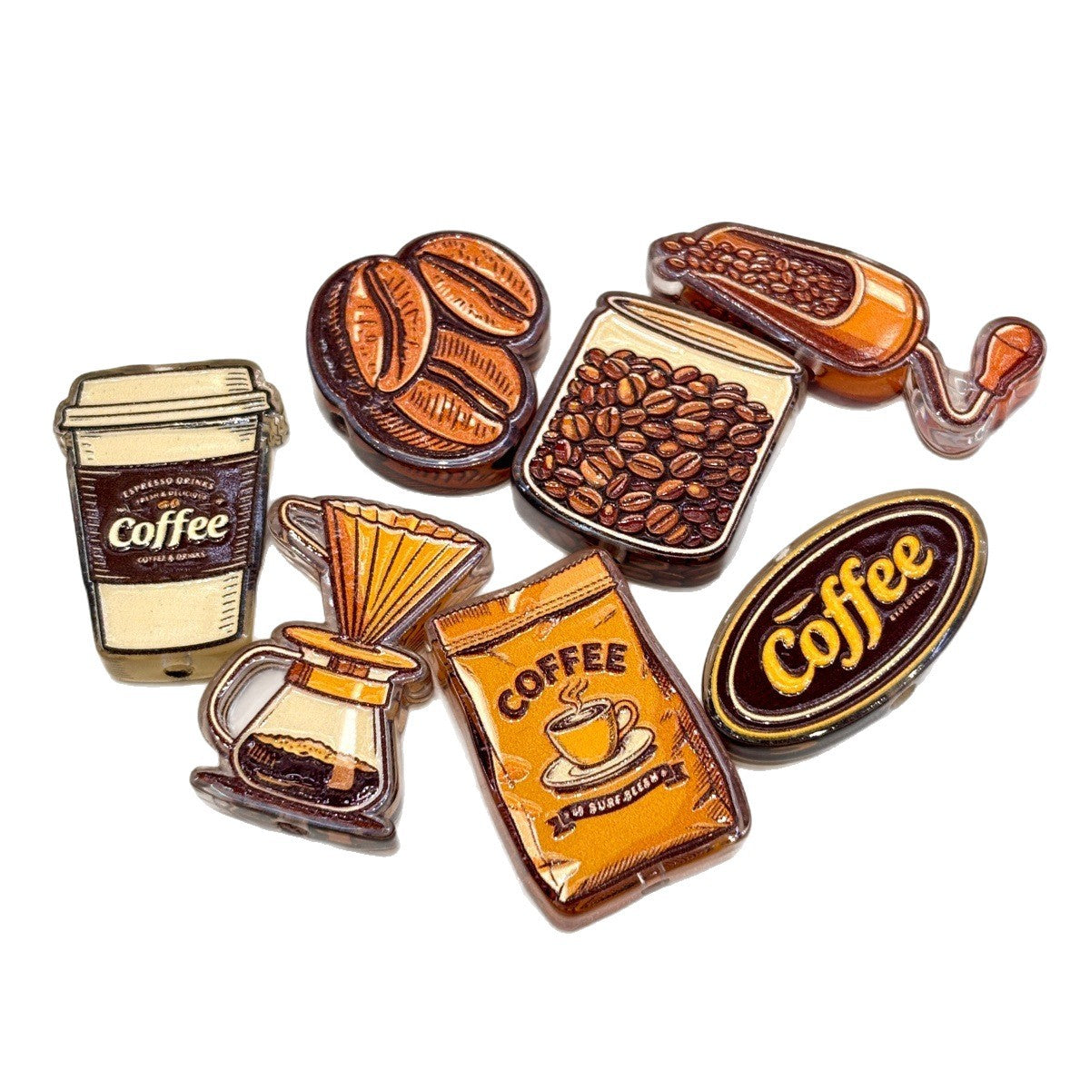 Coffee Lover Acrylic Focal Beads, Retro Cafe & Pour Over Coffee Beans Beads for Beadable Pens, Keychains & DIY Crafts