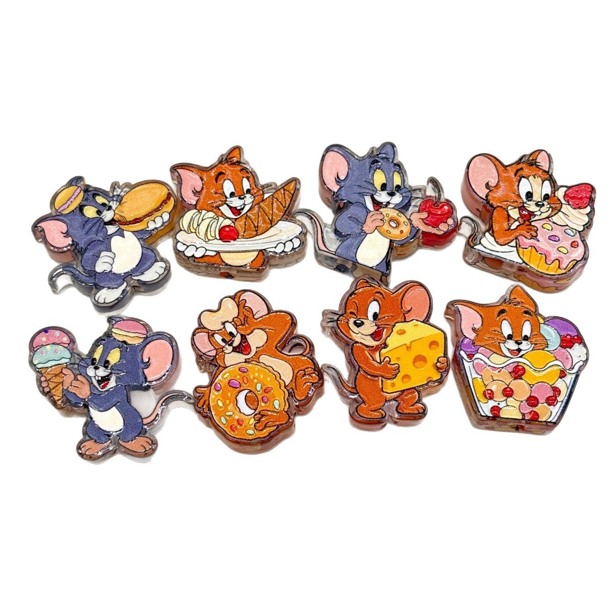 Cat & Mouse Foodie Duo Acrylic Focal Beads, Nostalgic Cartoon Cheese & Sweet Treats Beads for Beadable Pens, Keychains & DIY Crafts