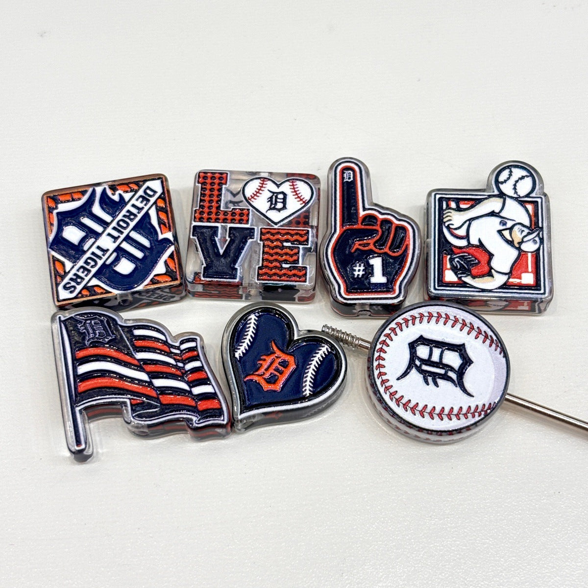 Navy & Orange Baseball Acrylic Focal Beads, Game Day Fan Foam Finger & Love Beads for Beadable Pens & Keychains