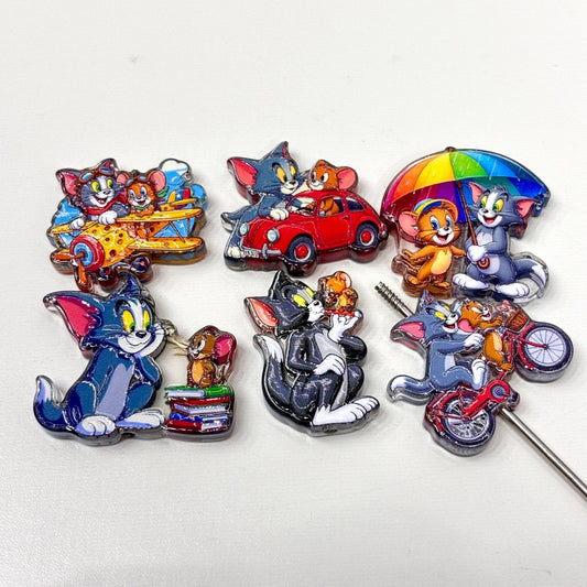 Classic Cat & Mouse Frenemies Acrylic Focal Beads, Retro Cartoon Duo Car & Airplane Beads for Beadable Pens & Keychains