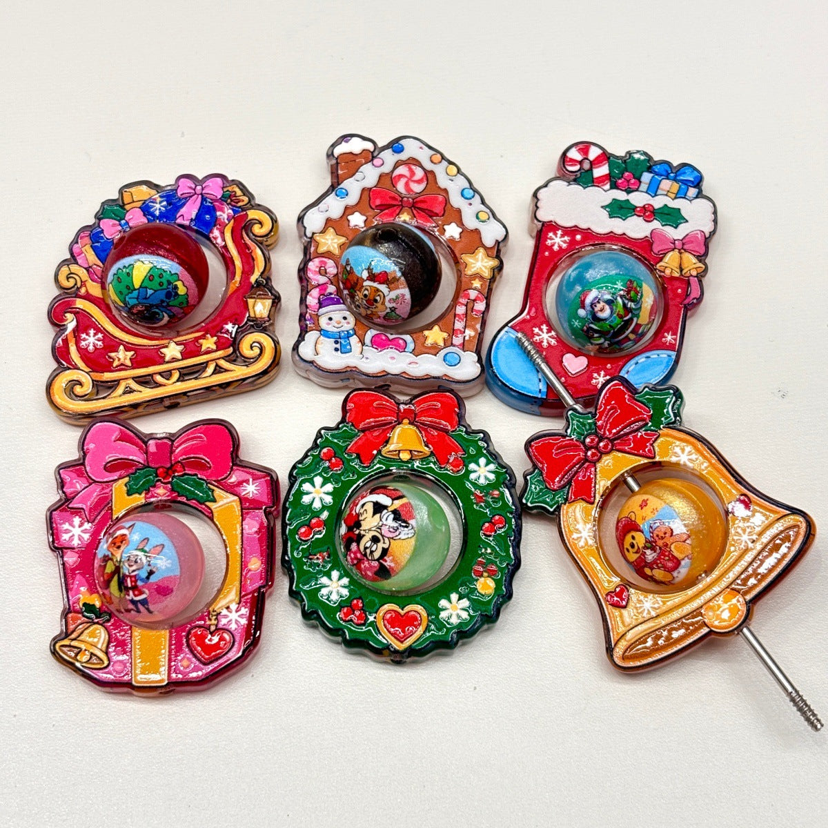 Rotating Spinner Christmas Acrylic Focal Beads, Gingerbread & Sleigh Holiday Beads for DIY Beadable Pens, Keychains & Crafts
