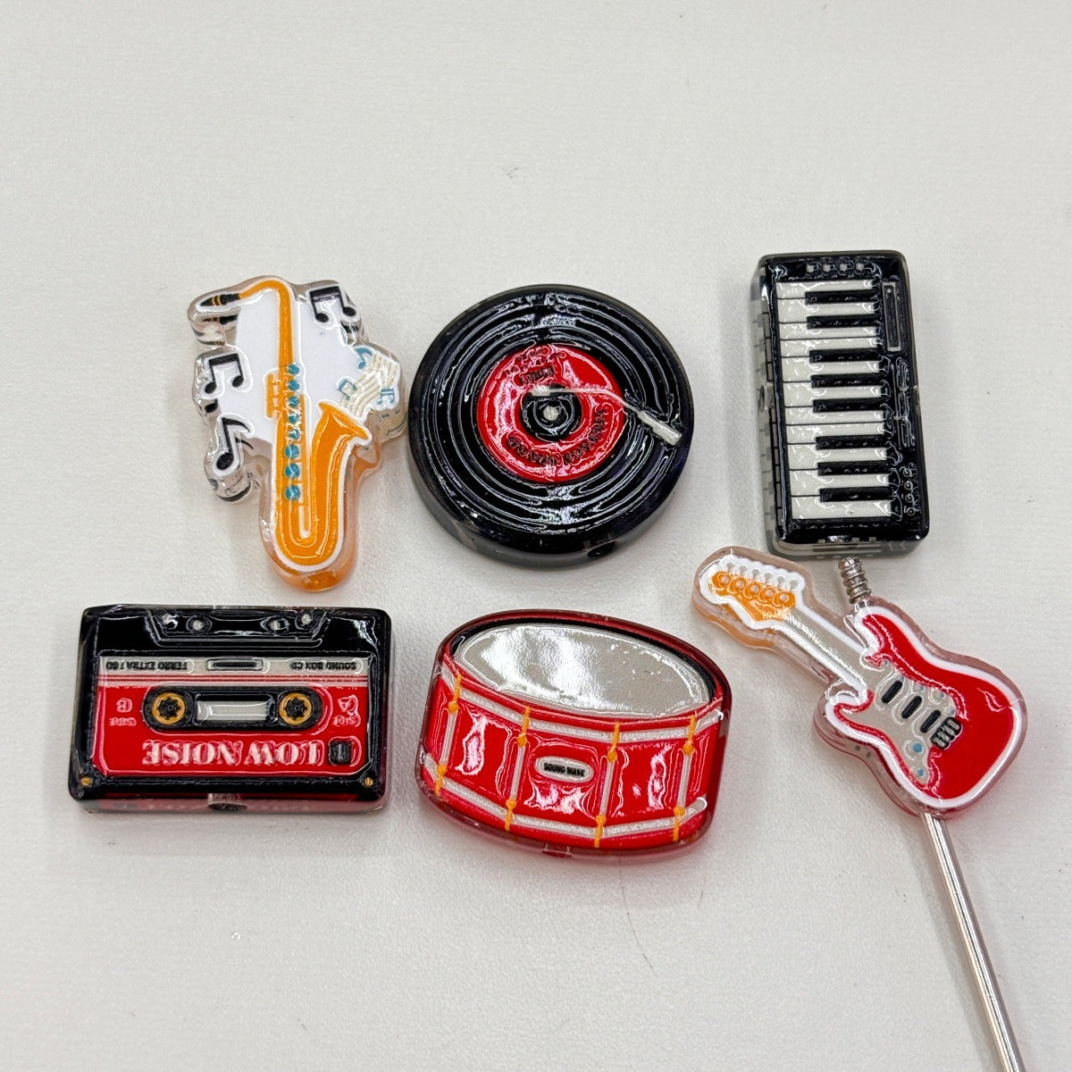 Retro Musical Instruments Acrylic Focal Beads, Guitar Vinyl Record & Piano Beads for Beadable Pens, Keychains & DIY Crafts
