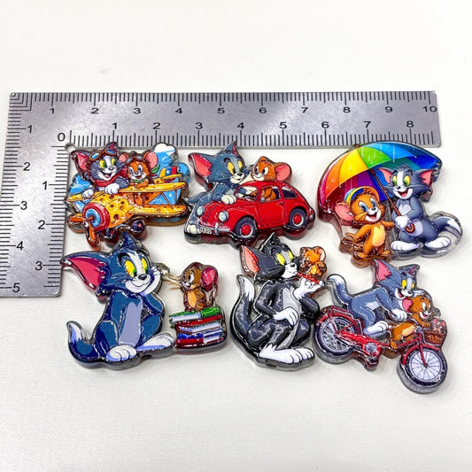 Classic Cat & Mouse Frenemies Acrylic Focal Beads, Retro Cartoon Duo Car & Airplane Beads for Beadable Pens & Keychains