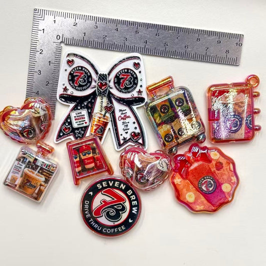 Drive-Thru Coffee Acrylic Focal Beads & Charms, Iced Coffee Drink & Bow Plaque Beads for Beadable Pens & Keychains