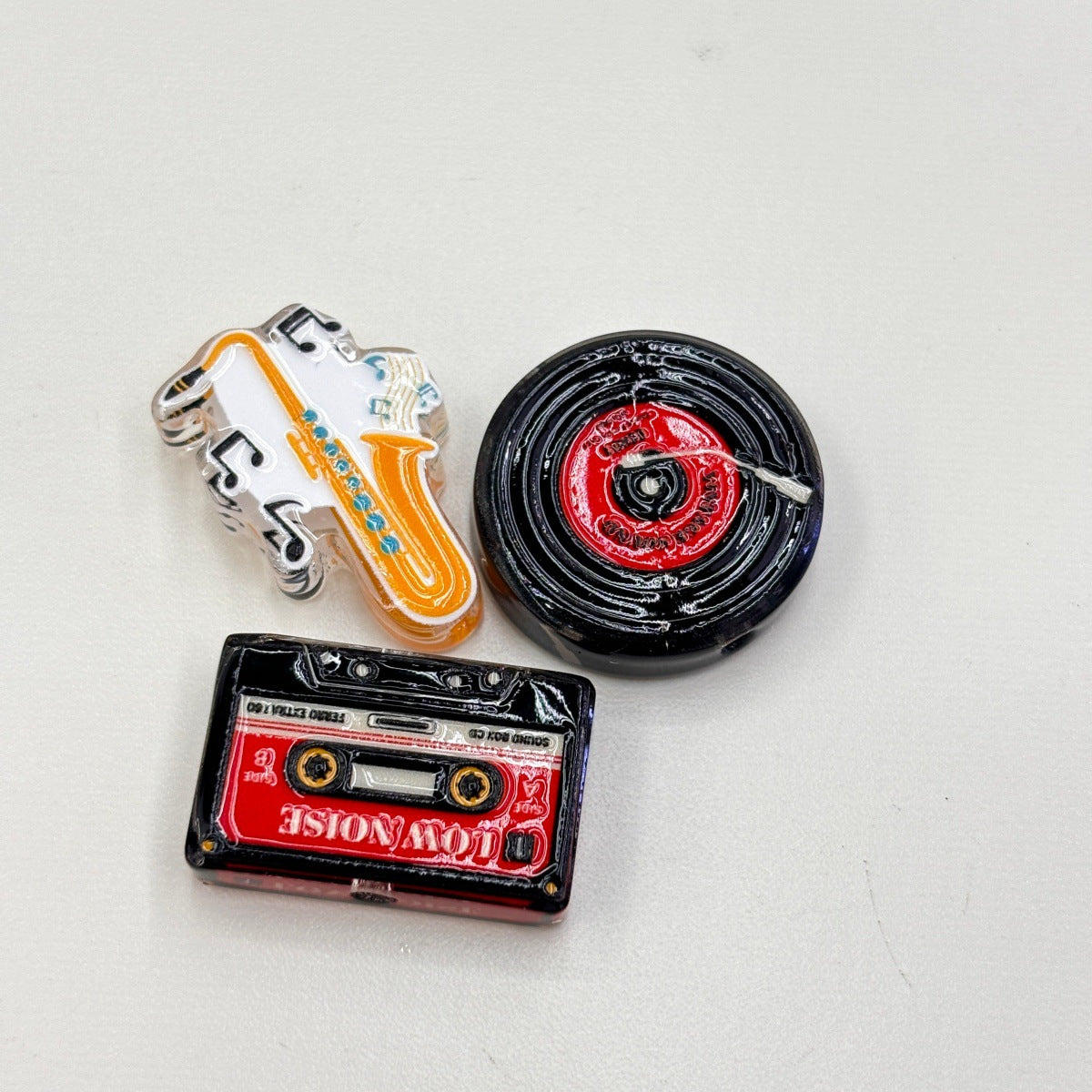 Retro Musical Instruments Acrylic Focal Beads, Guitar Vinyl Record & Piano Beads for Beadable Pens, Keychains & DIY Crafts