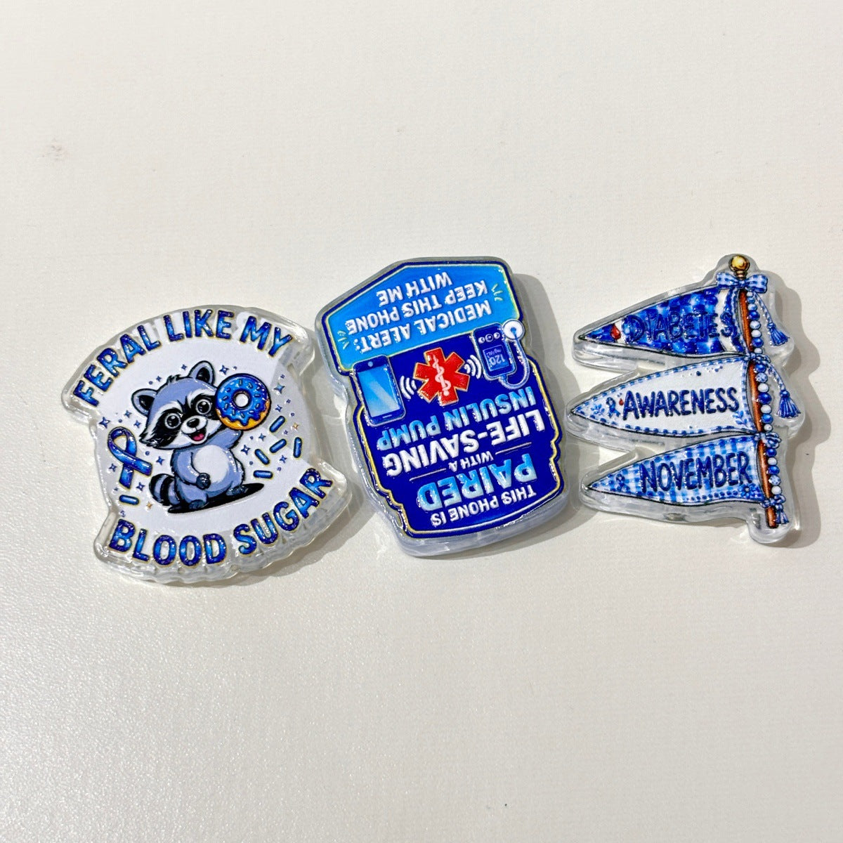 Diabetes Awareness Acrylic Focal Beads, Blue Ribbon & Medical Alert Care Plan Resin Beads for Beadable Pens & Keychains