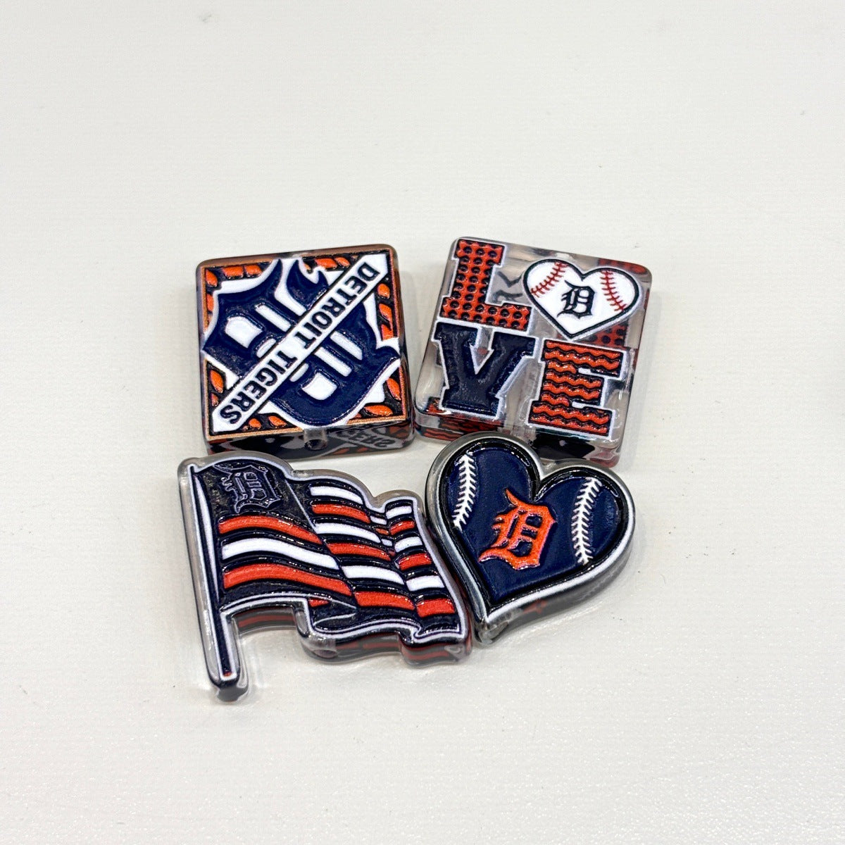 Navy & Orange Baseball Acrylic Focal Beads, Game Day Fan Foam Finger & Love Beads for Beadable Pens & Keychains