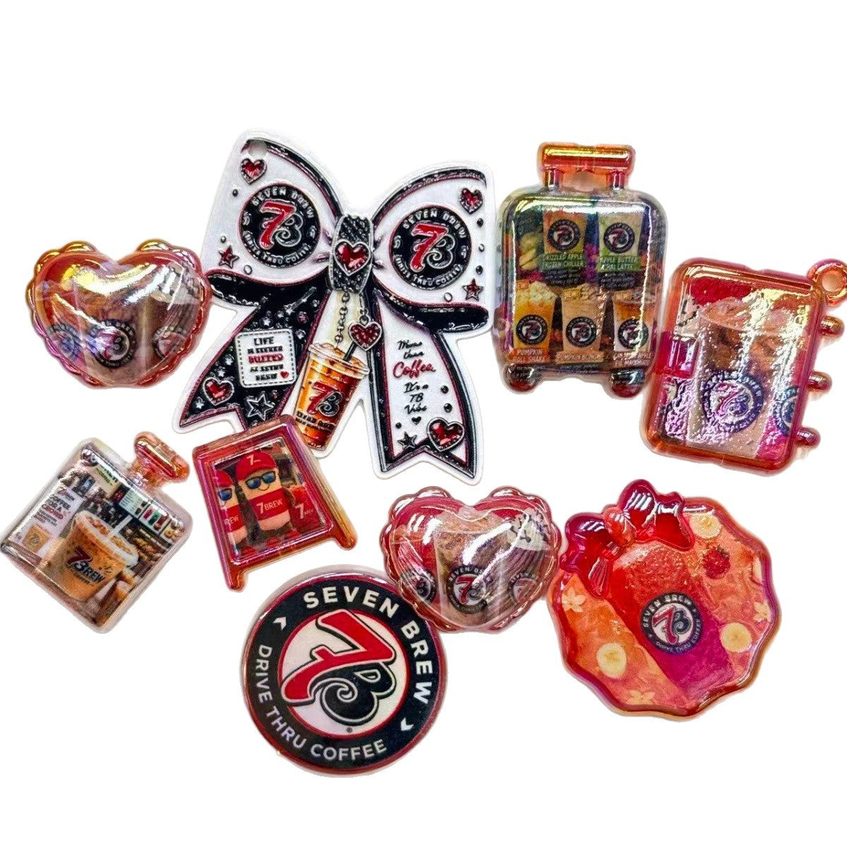 Drive-Thru Coffee Acrylic Focal Beads & Charms, Iced Coffee Drink & Bow Plaque Beads for Beadable Pens & Keychains