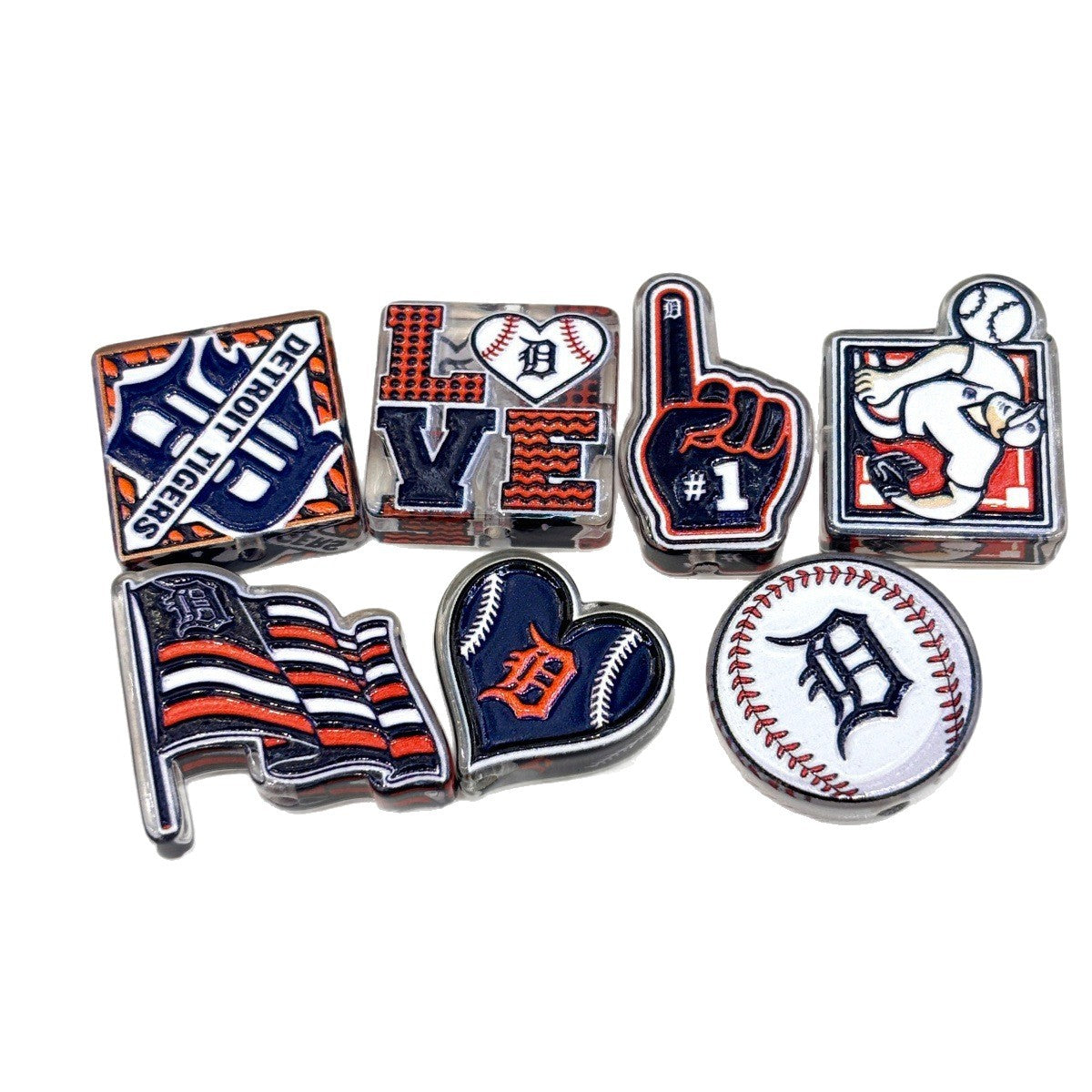 Navy & Orange Baseball Acrylic Focal Beads, Game Day Fan Foam Finger & Love Beads for Beadable Pens & Keychains