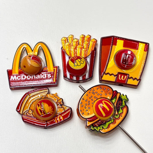 Fast Food Spinning Frame Focal Beads, Rotating Center Ball Acrylic Beads for DIY Beadable Pens, Burger & Fries Keychain Supplies