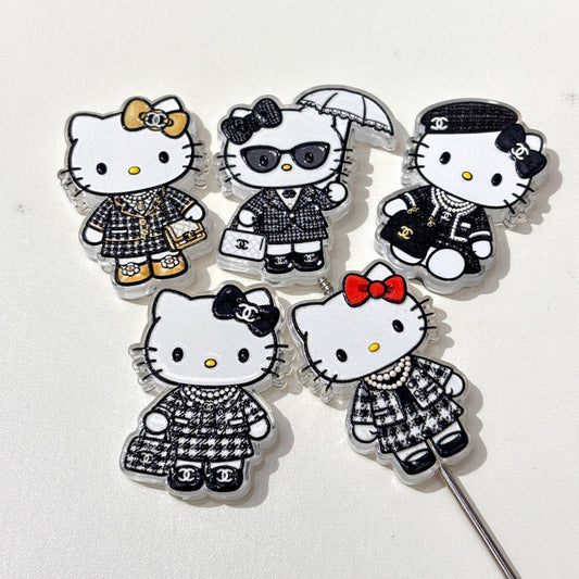 Fashion Tweed Cat Acrylic Focal Beads, Chic Parisian Houndstooth Kitty Beads for DIY Beadable Pens, Keychain & Bag Craft Supplies