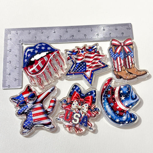 Patriotic 4th of July Acrylic Focal Beads, Red White & Blue American Flag Beads for DIY Beadable Pens, Keychain & Bag Craft Supplies