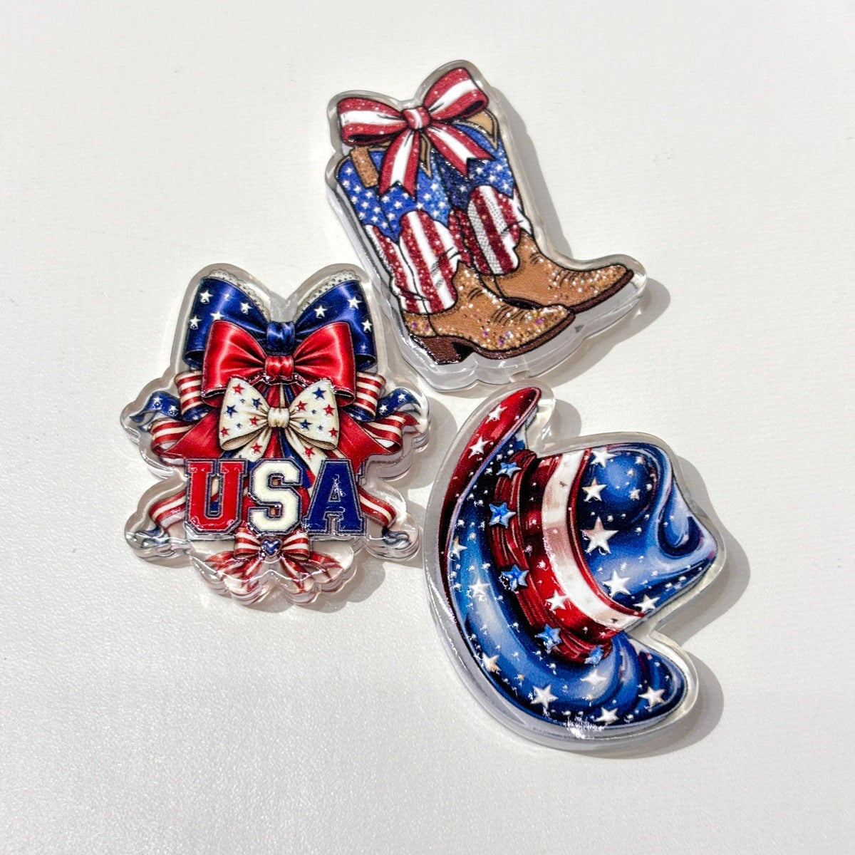 Patriotic 4th of July Acrylic Focal Beads, Red White & Blue American Flag Beads for DIY Beadable Pens, Keychain & Bag Craft Supplies