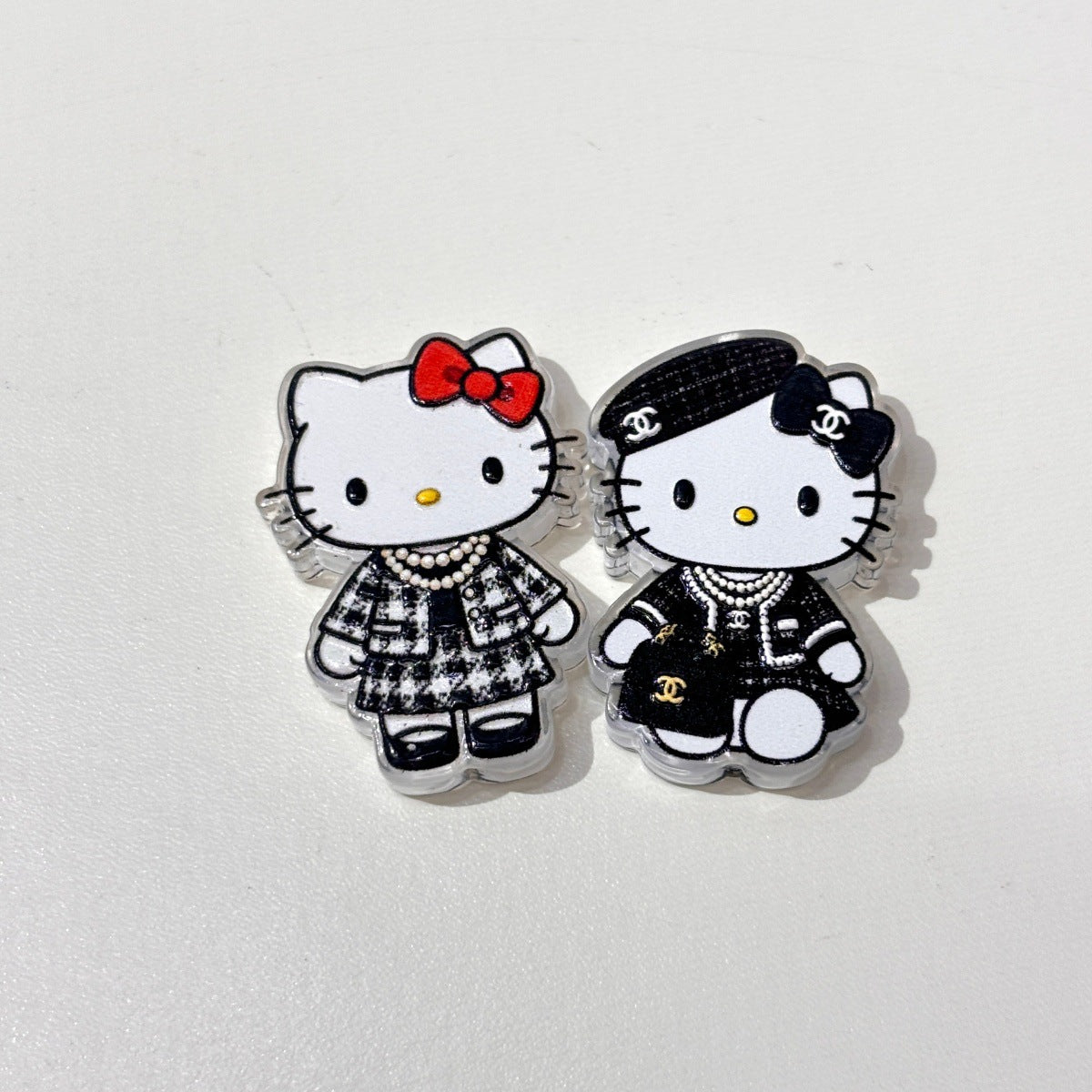 Fashion Tweed Cat Acrylic Focal Beads, Chic Parisian Houndstooth Kitty Beads for DIY Beadable Pens, Keychain & Bag Craft Supplies
