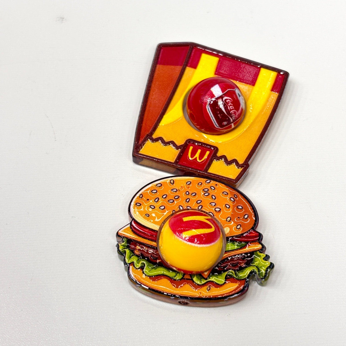 Fast Food Spinning Frame Focal Beads, Rotating Center Ball Acrylic Beads for DIY Beadable Pens, Burger & Fries Keychain Supplies