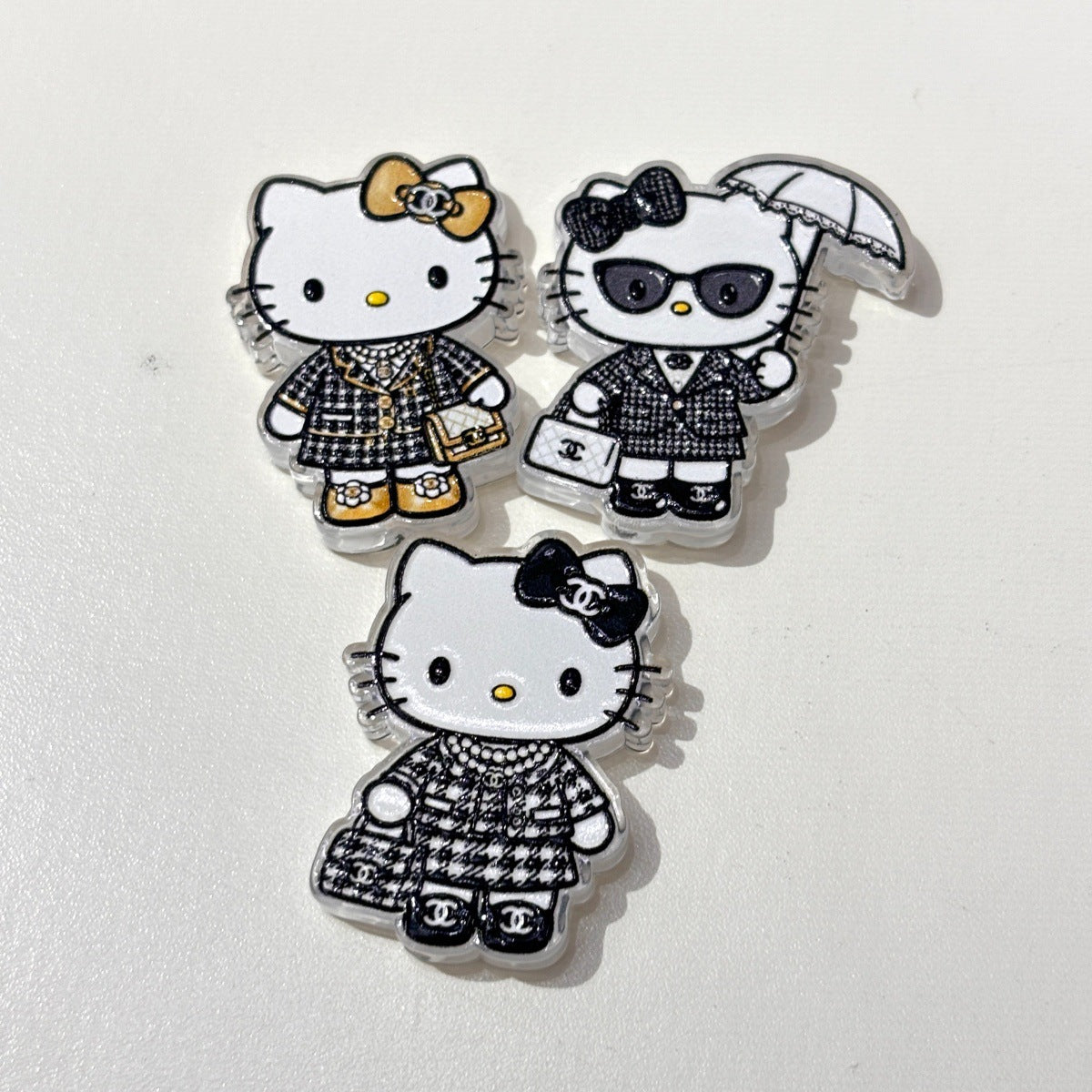 Fashion Tweed Cat Acrylic Focal Beads, Chic Parisian Houndstooth Kitty Beads for DIY Beadable Pens, Keychain & Bag Craft Supplies