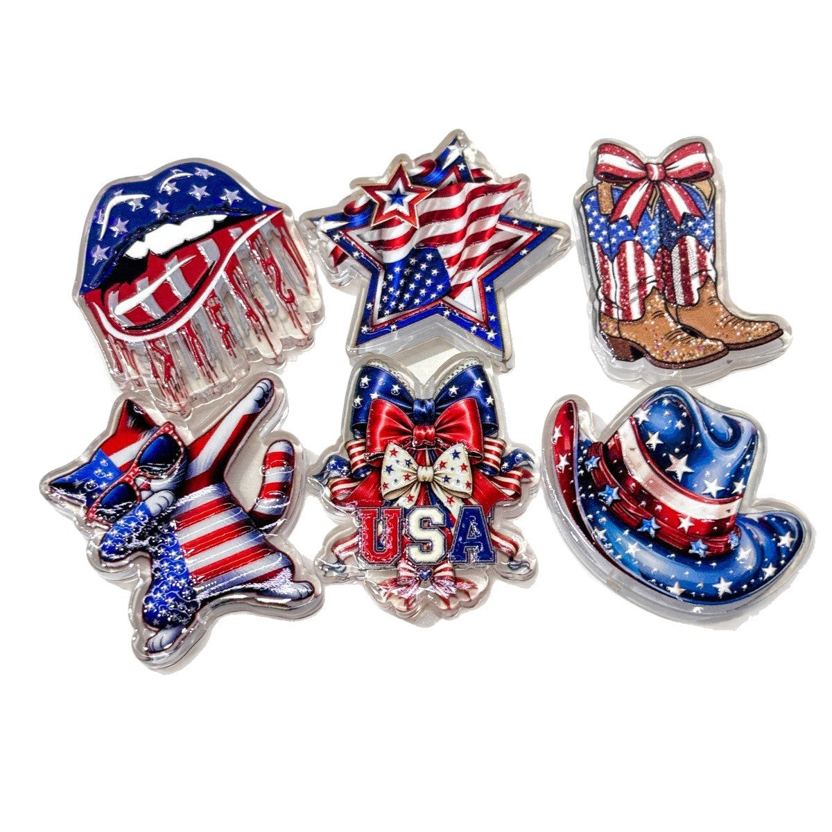 Patriotic 4th of July Acrylic Focal Beads, Red White & Blue American Flag Beads for DIY Beadable Pens, Keychain & Bag Craft Supplies