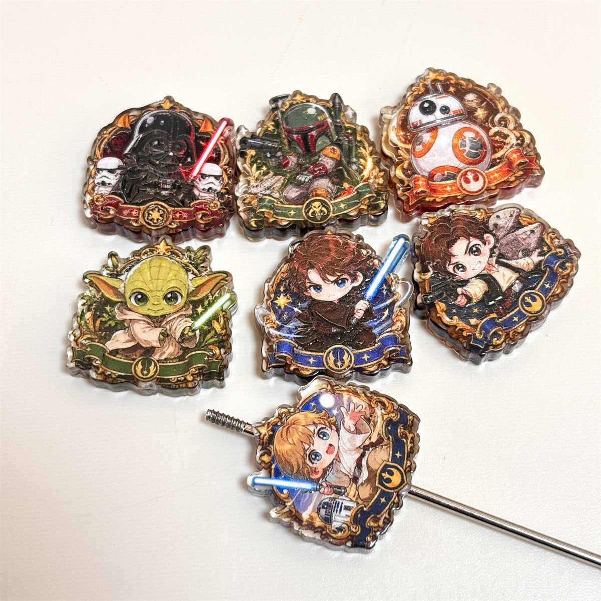 Vintage Gold Frame Space Galaxy Warrior Acrylic Focal Beads, Baroque Sci-Fi Knight & Robot Beads for Beadable Pens & Crafts
