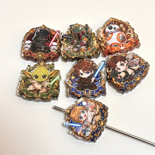 Vintage Gold Frame Space Galaxy Warrior Acrylic Focal Beads, Baroque Sci-Fi Knight & Robot Beads for Beadable Pens & Crafts