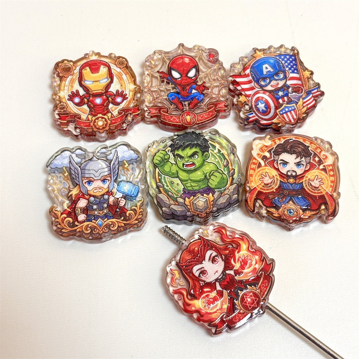 Baroque Crest Superhero Acrylic Focal Beads, Chibi Comic Alliance Warriors for DIY Beadable Pens, Keychains & Crafts