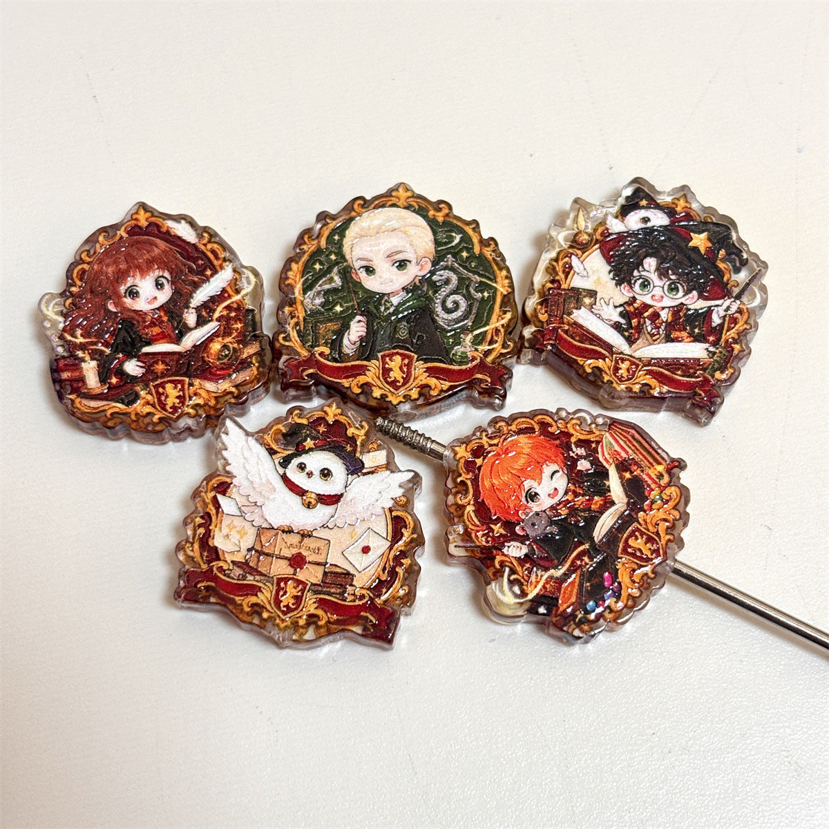 Vintage Gold Frame Wizard Academy Acrylic Focal Beads, Baroque Chibi Magic Student & Owl Beads for DIY Beadable Pens & Crafts