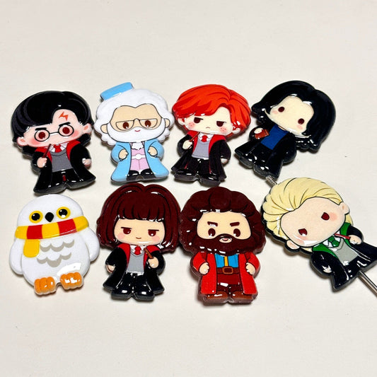 Magic Wizard Academy Acrylic Focal Beads, Chibi Wizard Characters & Snow Owl Beads for Beadable Pens, Keychains & Crafts