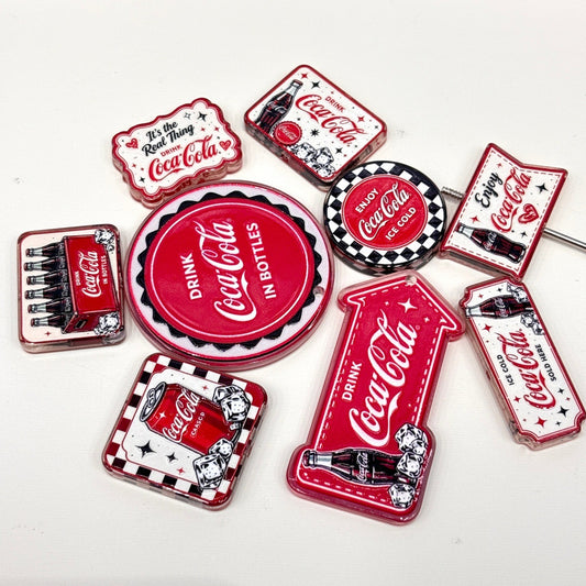 Retro Red Soda Acrylic Focal Beads & Charms, Vintage Cola Drink & Arrow Sign Beads for Beadable Pens & Keychains