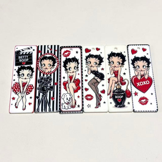 Retro Flapper Cartoon Girl Acrylic Hanging Tags, Vintage Red Dress Pinup Charms for Keychains, Bookmarks & DIY Crafts