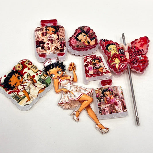 Retro Flapper Pinup Girl Acrylic Focal Beads, Vintage Nurse & Butterfly Beads for Beadable Pens, Keychains & DIY Crafts