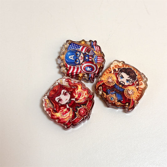 Baroque Crest Superhero Acrylic Focal Beads, Chibi Comic Alliance Warriors for DIY Beadable Pens, Keychains & Crafts