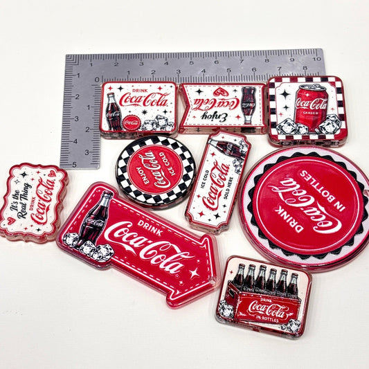 Retro Red Soda Acrylic Focal Beads & Charms, Vintage Cola Drink & Arrow Sign Beads for Beadable Pens & Keychains