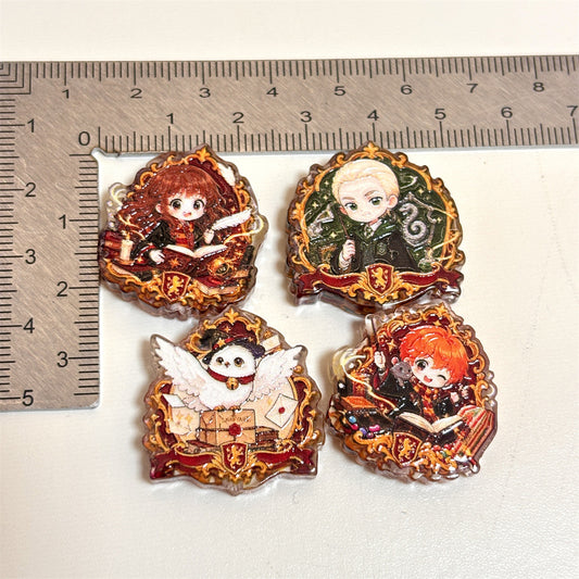 Vintage Gold Frame Wizard Academy Acrylic Focal Beads, Baroque Chibi Magic Student & Owl Beads for DIY Beadable Pens & Crafts