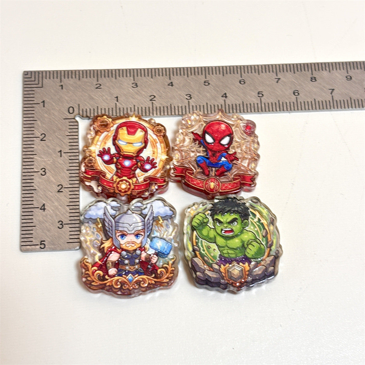 Baroque Crest Superhero Acrylic Focal Beads, Chibi Comic Alliance Warriors for DIY Beadable Pens, Keychains & Crafts