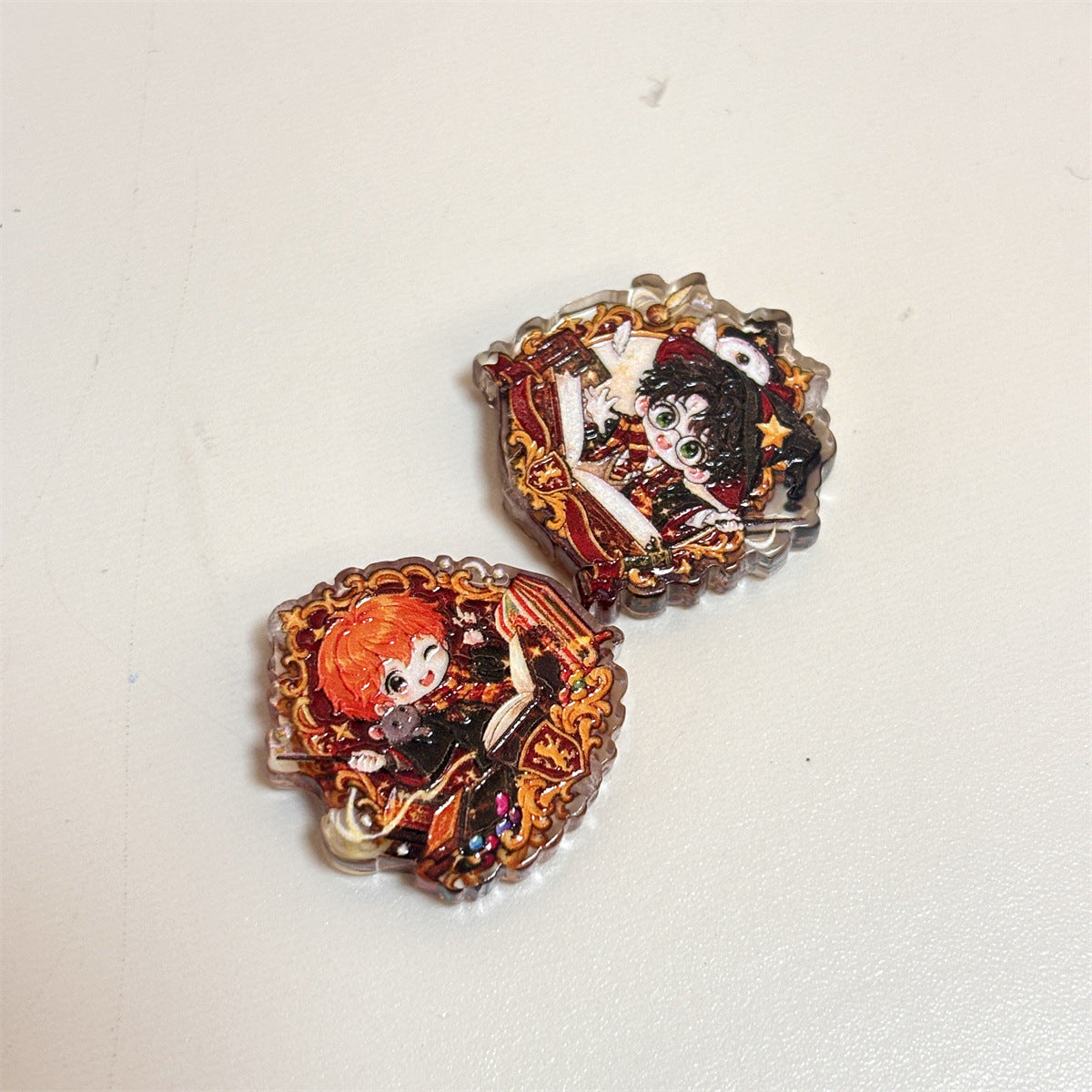 Vintage Gold Frame Wizard Academy Acrylic Focal Beads, Baroque Chibi Magic Student & Owl Beads for DIY Beadable Pens & Crafts