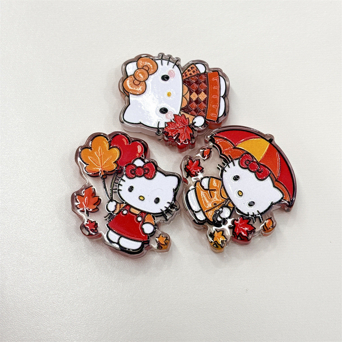 Autumn Fall Kitty Acrylic Focal Beads, Cozy Maple Leaf & Coffee White Cat Beads for DIY Beadable Pens, Keychains & Crafts