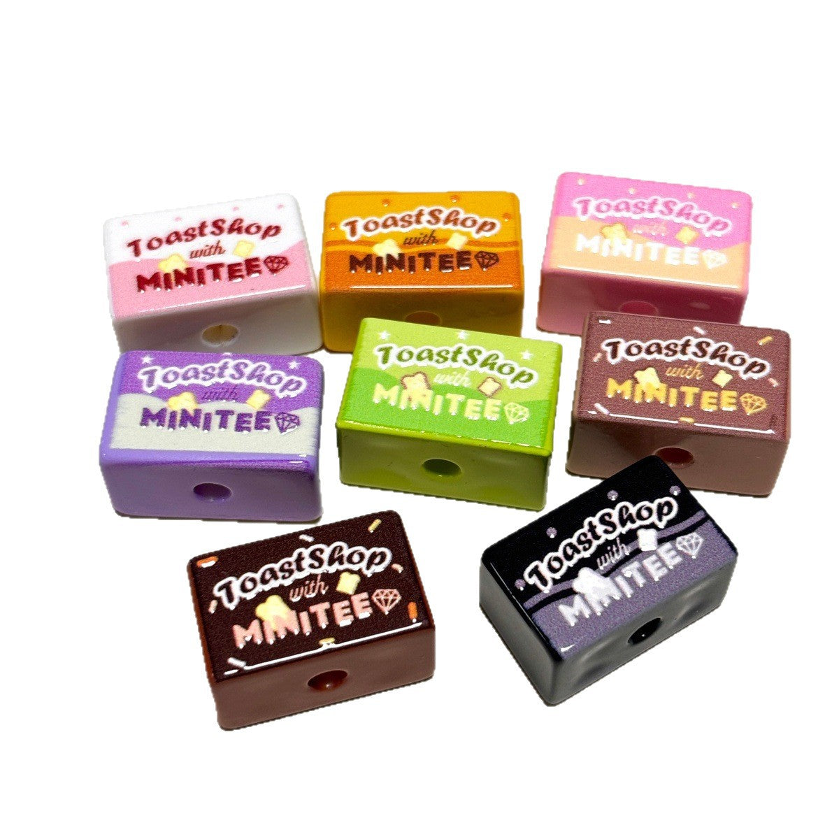 Cute Toast Shop Bakery Acrylic Focal Beads, Pastel Rectangle Brick Beads for DIY Beadable Pens, Keychains & Crafts