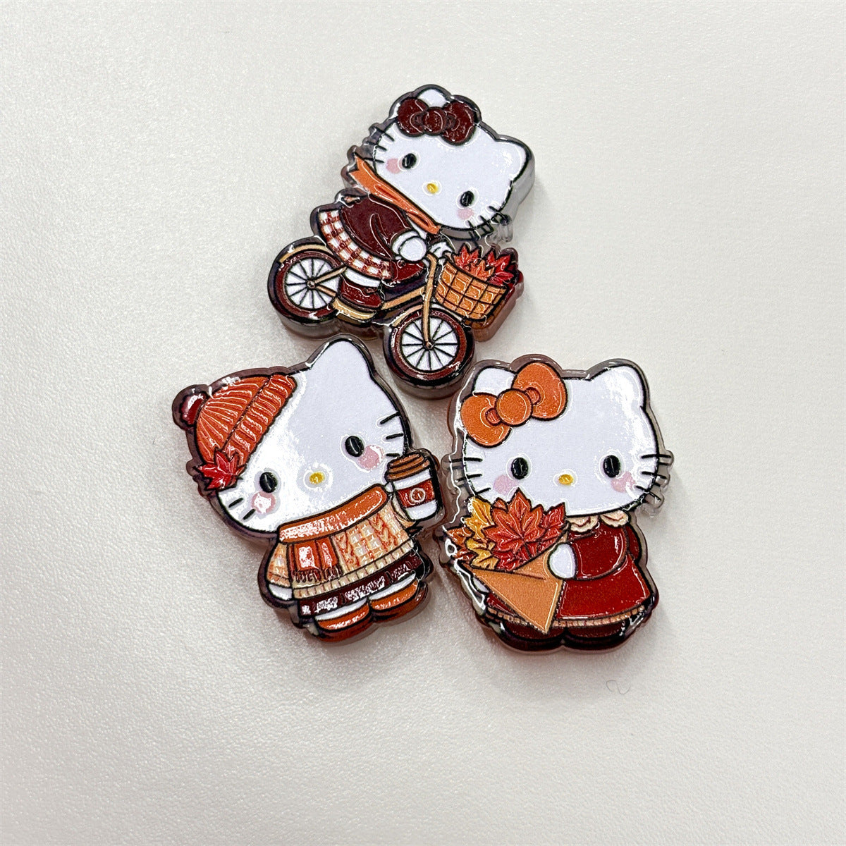 Autumn Fall Kitty Acrylic Focal Beads, Cozy Maple Leaf & Coffee White Cat Beads for DIY Beadable Pens, Keychains & Crafts