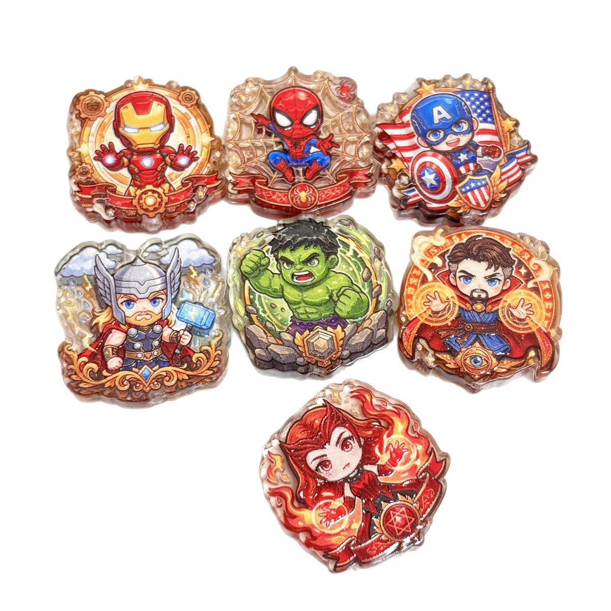 Baroque Crest Superhero Acrylic Focal Beads, Chibi Comic Alliance Warriors for DIY Beadable Pens, Keychains & Crafts